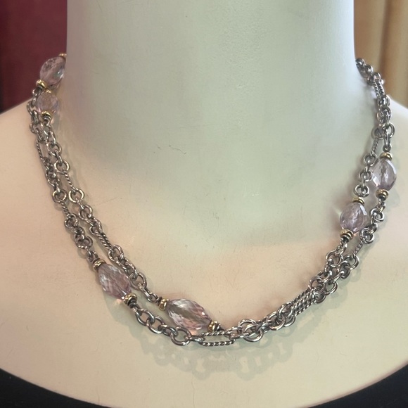 David Yurman Bijoux Bead 35” Figaro Chain Link Necklace Sterling Silver 18k - Picture 9 of 14